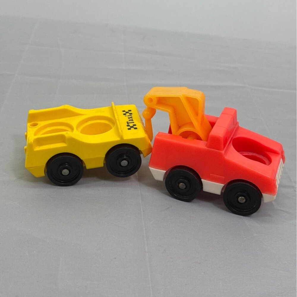 Vintage Fisher Price Little People Vehicles Yellow Taxi Red Tow Truck